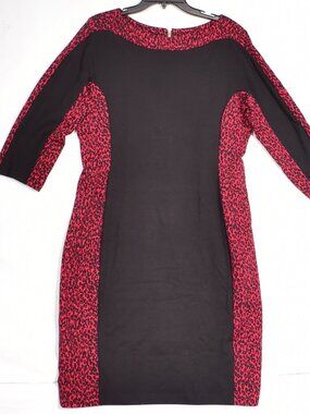 Covington Women's Midi Dress Size 14 3/4 Sleeve Red Black Animal Print